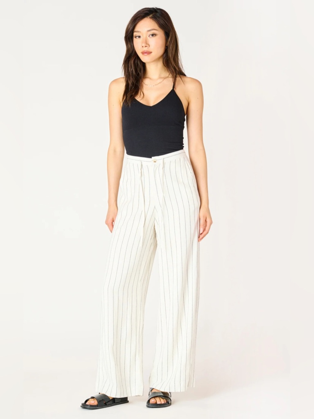 Dex Cream Wide-Leg Pinstripe Pants